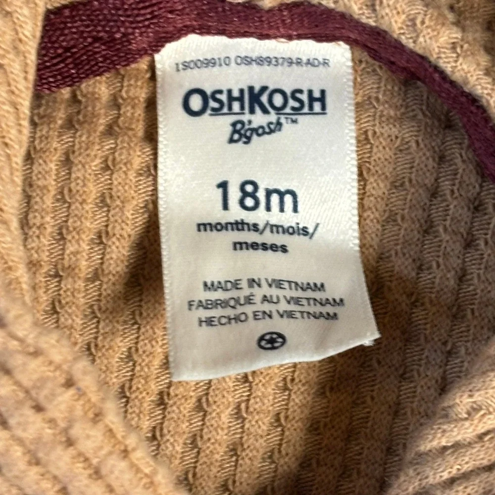 OshKosh Bgosh Toddler Boys Waffle Knit Hoodie Mustard Yellow Tan 18M Pullover